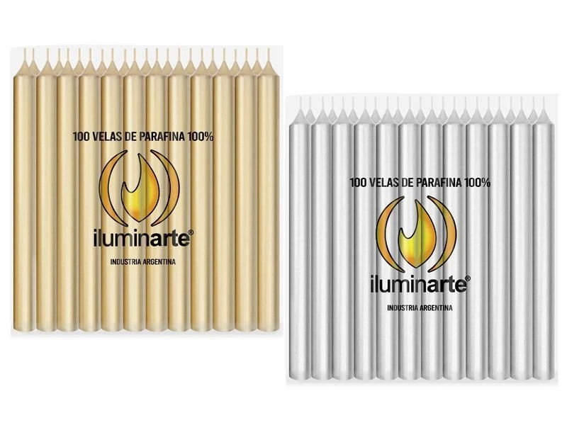 VELAS ILUMINARTE LARGAS ORO/PLATA